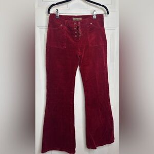 Cello Deep Red Corduroy Flare Pants